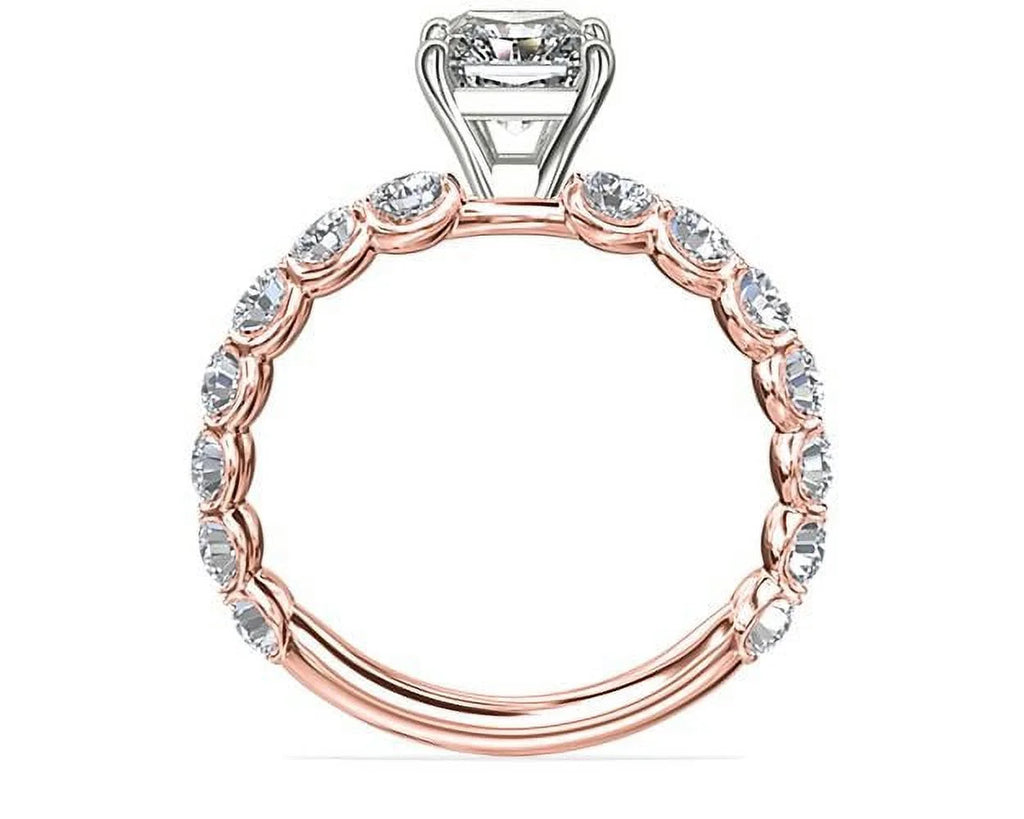 14K Rose Gold Solitaire Engagement Ring with Accents Y886