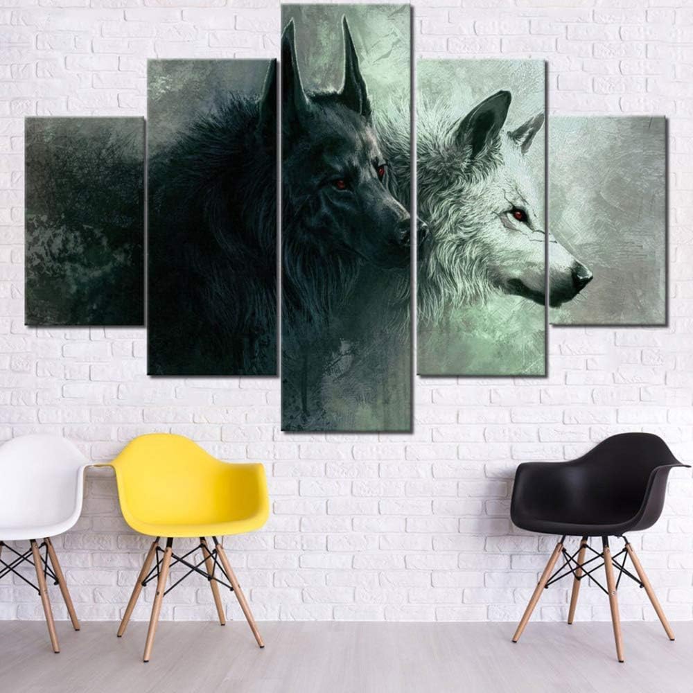 5 Piece Black Canvas Wall Art Safari Artwork Framed Ready to Hang Posters and Prints I423