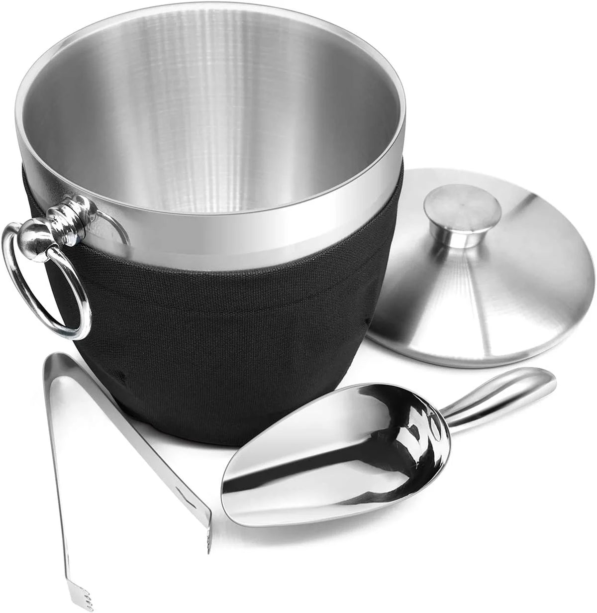 Black Double Walled Stainless Steel Insulated Ice Bucket with Nylon Holder R6773