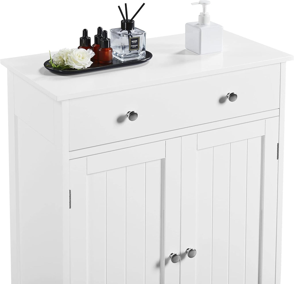 White 23.6in L x 11.8in W x 31.5in H Wooden Bathroom Cabinet with 1 Drawer 2 Doors and Adjustable Shelf H55063