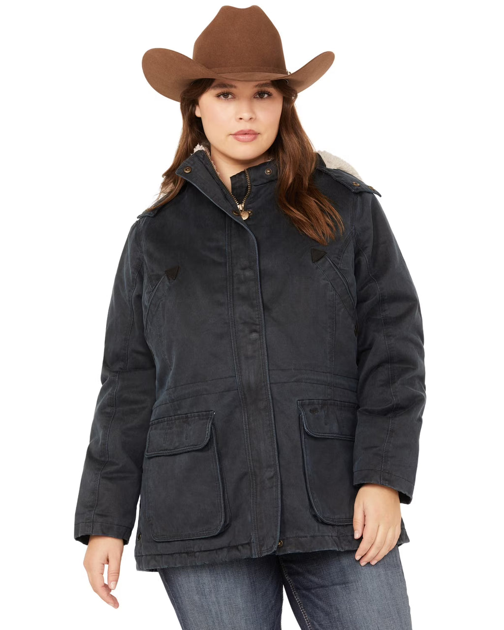 Navy Sherpa-Lined Hooded Jacket Plus Size 2X T41868