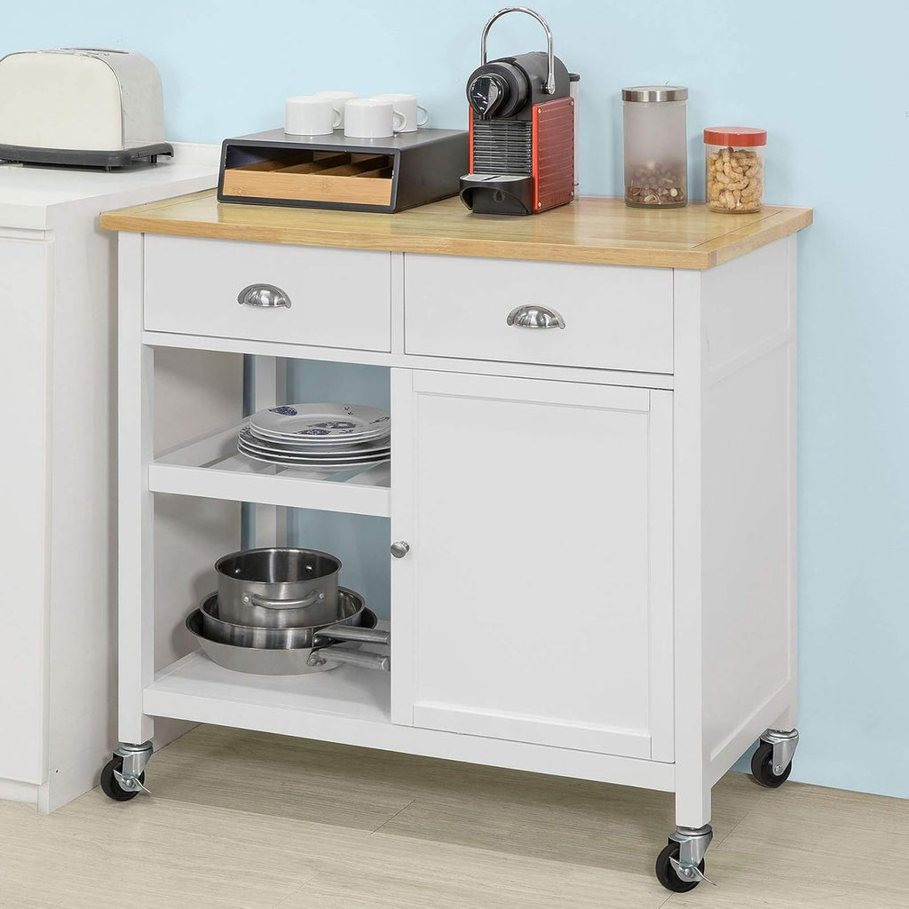 Kitchen Cart with Rubber Wood Top and Wide Drawer N1106