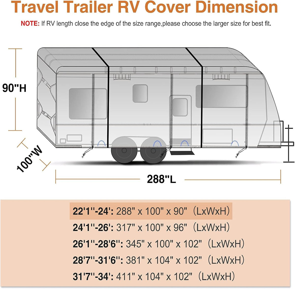 Waterproof Travel Trailer RV Cover with 4 Gutter Spout Covers and 2 Windproof Straps B686003