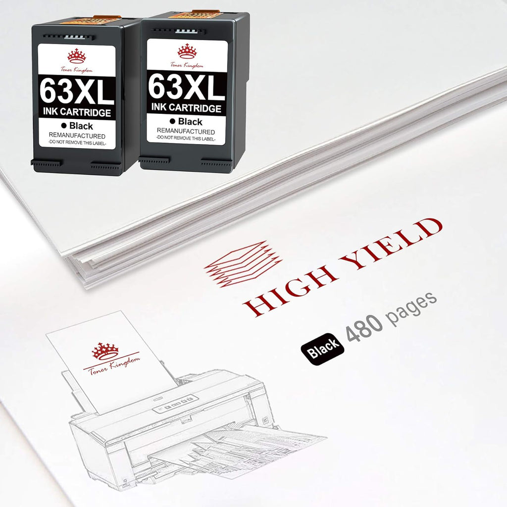 2 Pack Remanufactured Ink Cartridge for HP 63 63XL (2 Black) Z887386