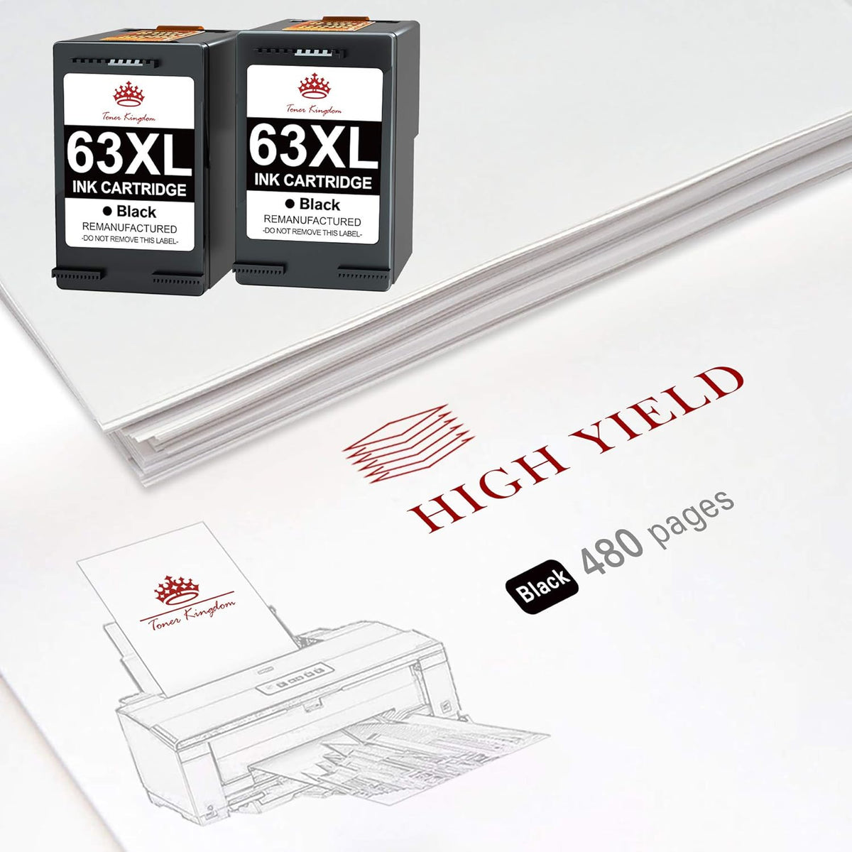 2 Pack Remanufactured Ink Cartridge for HP 63 63XL (2 Black) Z887386
