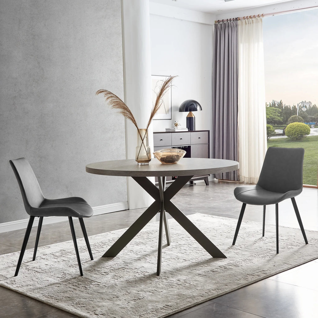 Round Dining Table Set with Steel Legs and 2 Brown Chairs Y33608