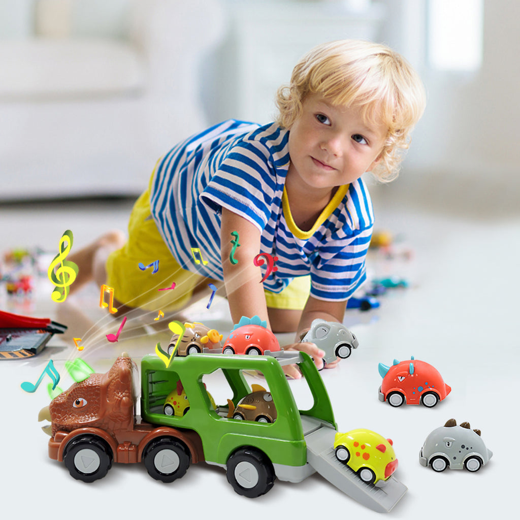 Double-decker Dinosaur Car Toy Transport Carrier Truck with 8 Small Pull Back Dino Car Friction Power Vehicle T646169
