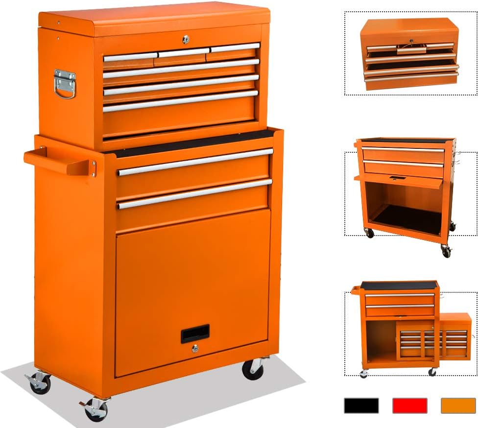 Red Rolling Tool Chest with Detachable Toolbox Organizer Cabinet B380