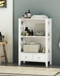 White Freestanding 3-Shelf Bathroom Storage Tower with Two Drawers D529