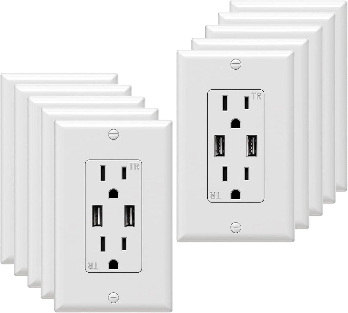 White USB Wall Outlet 15A/125V Receptacle 10 Pack Wall Plate Include Pack of 2 J632