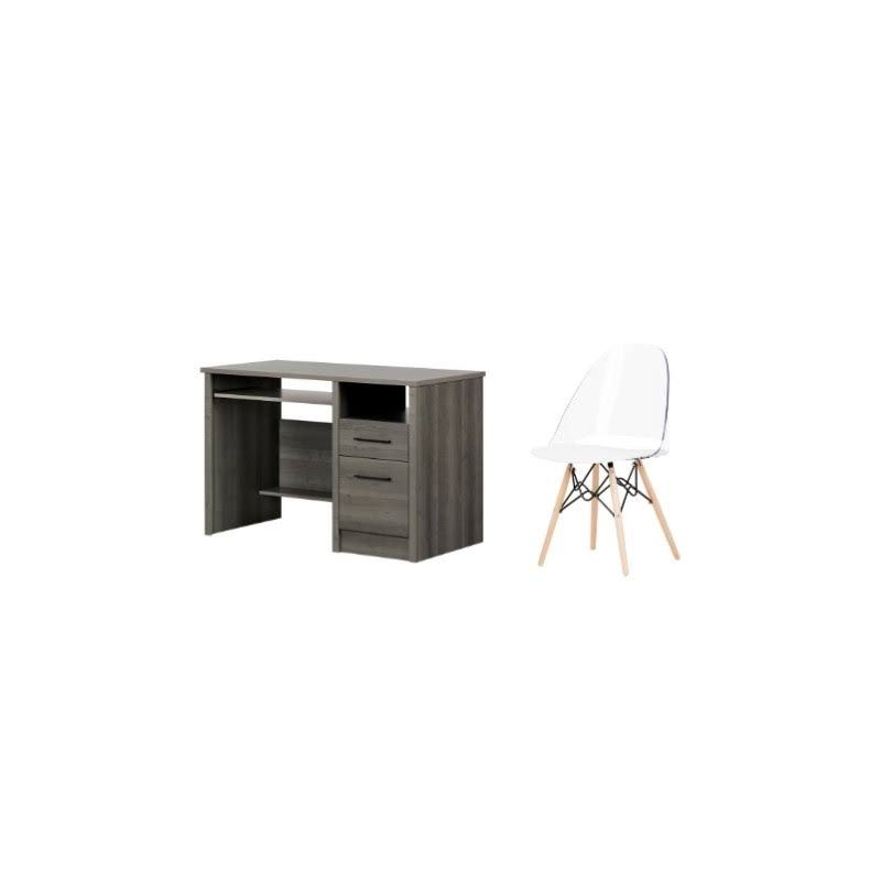 Gravity Gray Maple Desk and 1 White Chair Set U324