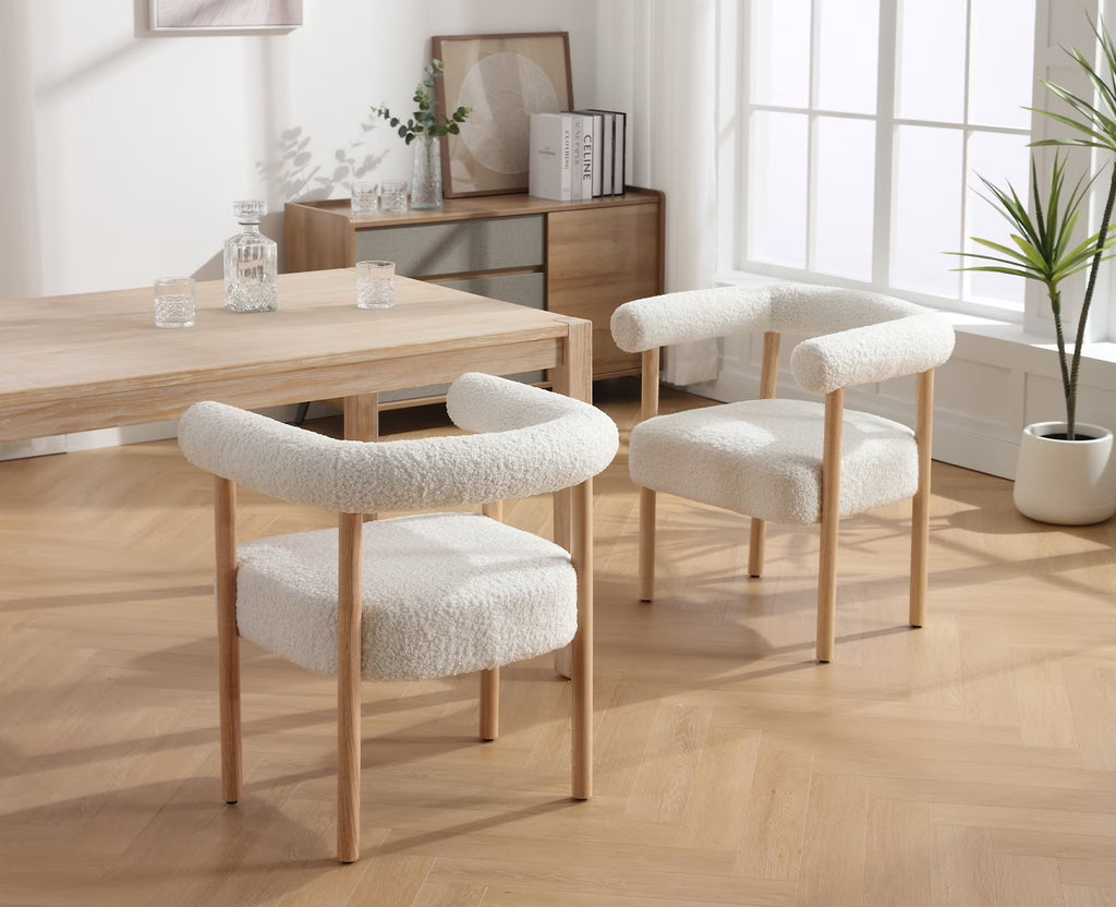 White Wooden Upholstered Barrel Dining Side Chair Set of 2 Y8150