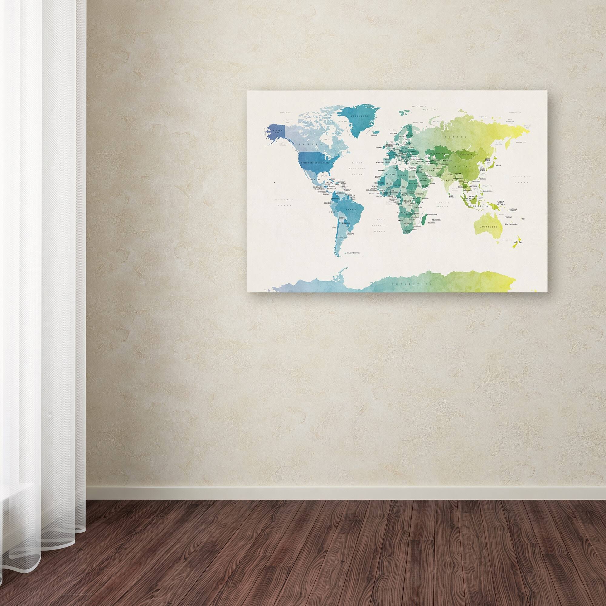 Watercolour Political Map of The World Canvas Art P413796