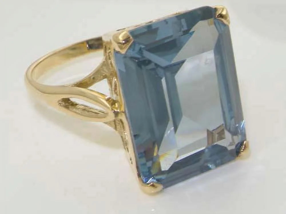 Solid 14K Yellow Gold Octagon Cut Synthetic Sea Blue Spinel Ring X100106