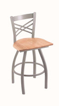 Anodized Nickel Swivel Stool with Natural Oak Seat B639174