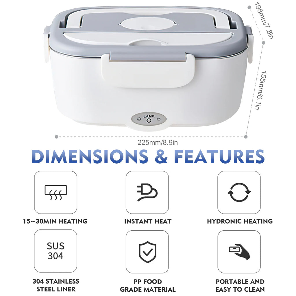 White 3-In-1 Portable Electric Lunch Box with 304 Stainless Steel Container K65255
