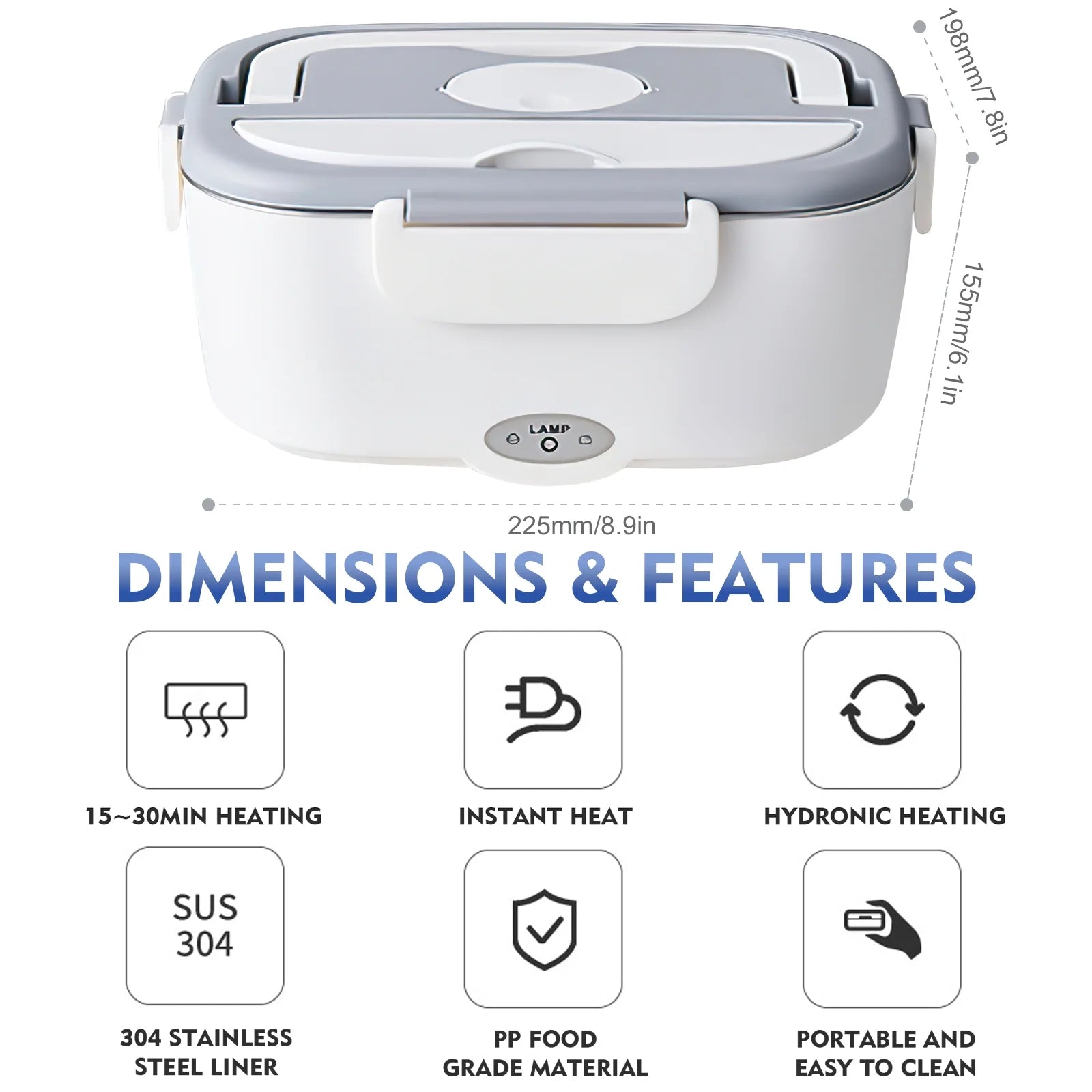 White 3-In-1 Portable Electric Lunch Box with 304 Stainless Steel Container K65255