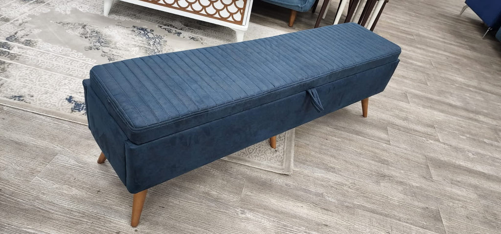 Navy Fabric Top Entryway Bench with Wood Legs B72317
