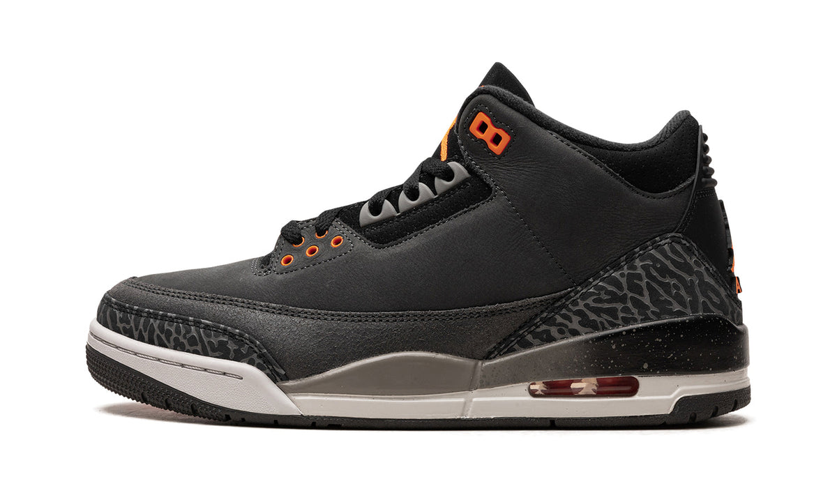 Air Jordan 3 Retro Sneakers - Black and Charcoal with Orange Accents