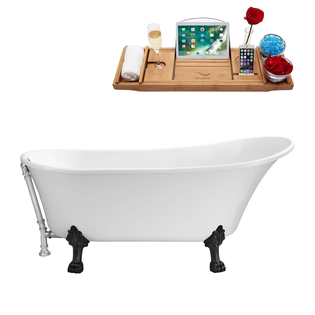 White Soaking Clawfoot Tub with External Drain V22519