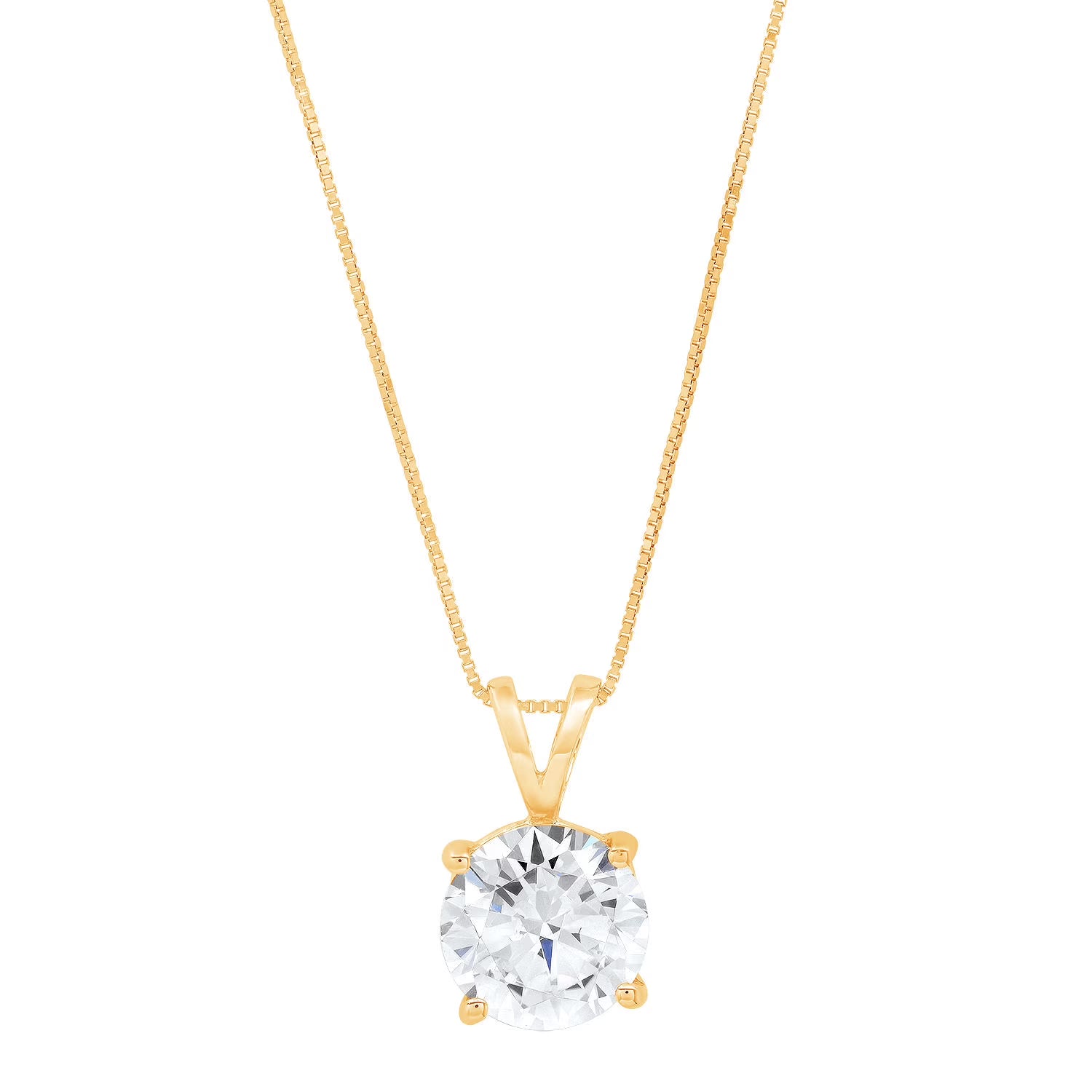 18K Yellow Gold Solitaire Moissanite Pendant with 18" Chain C3586