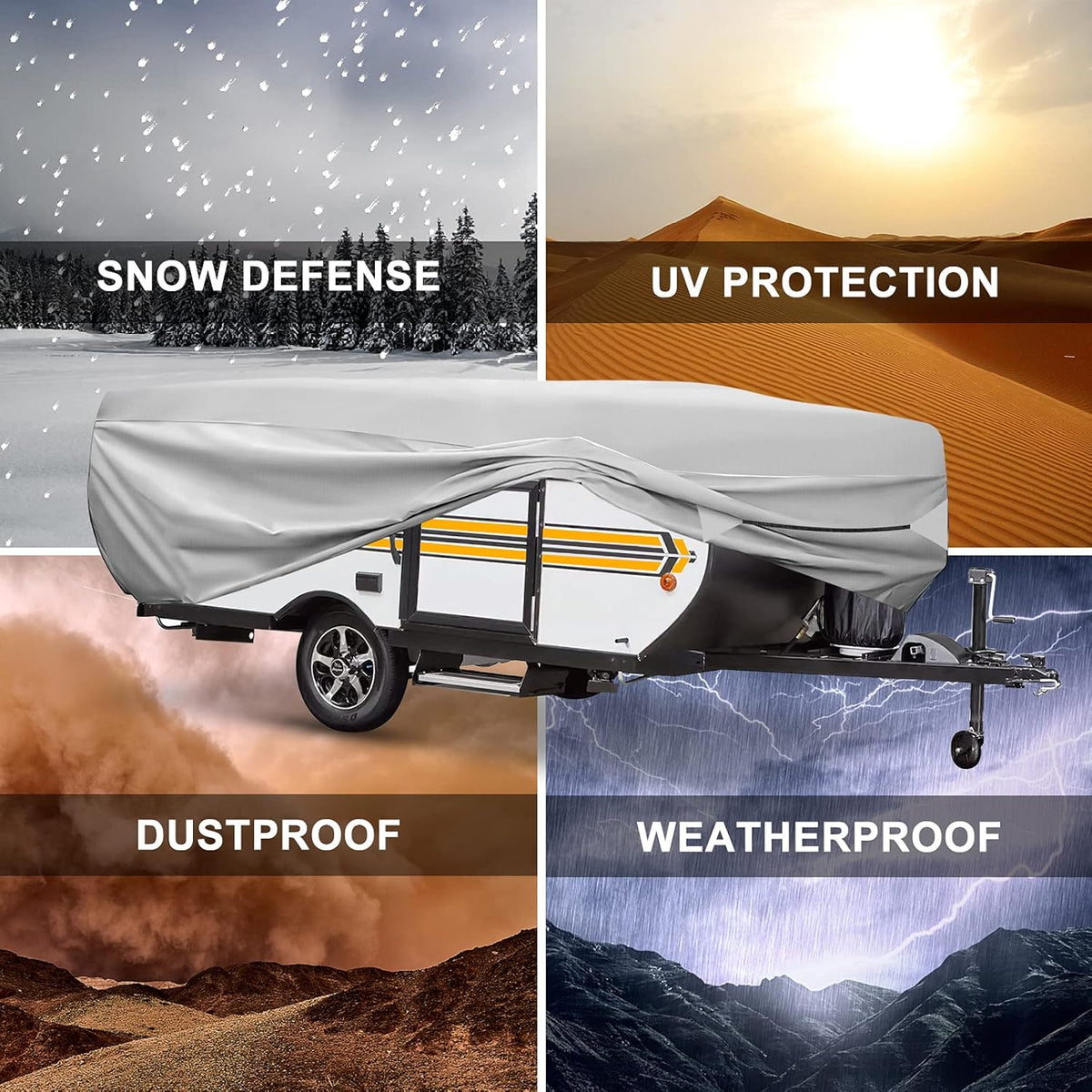 Silver 500D Popup RV Cover for 12 13 14ft Trailers, 87" W 42" H Z387