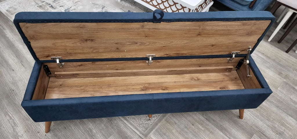 Navy Fabric Top Entryway Bench with Wood Legs B72317