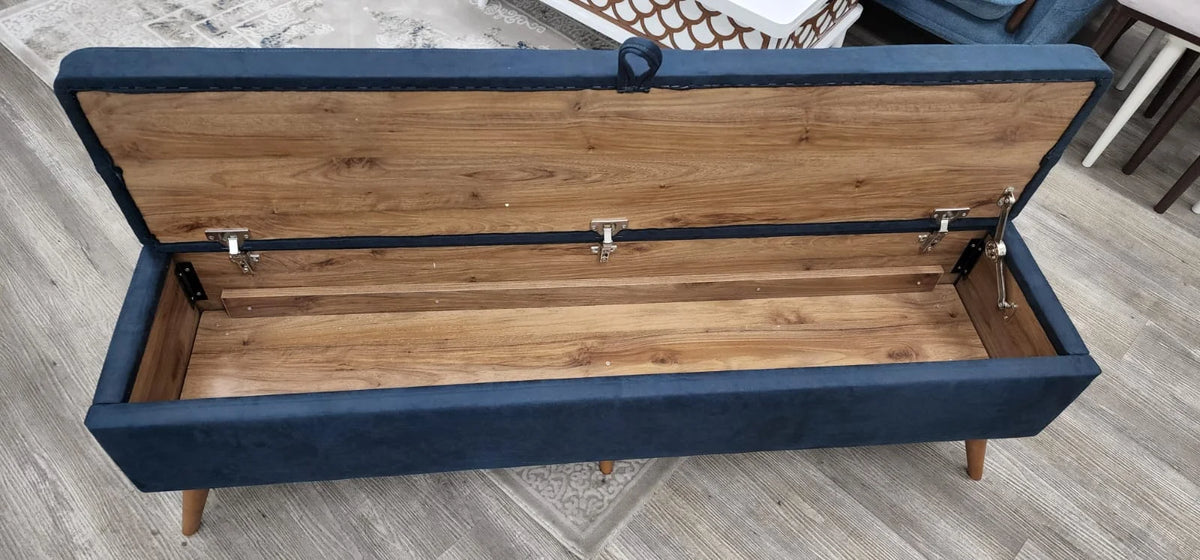 Navy Fabric Top Entryway Bench with Wood Legs B72317