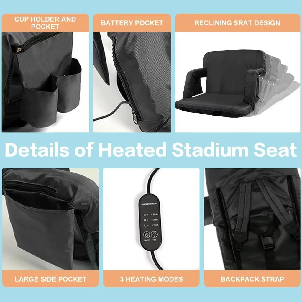 Heated Folding Stadium Seat with Back Support, 6 Reclining Positions, 3 Heat Modes L29010
