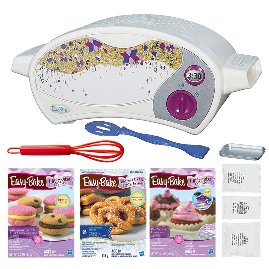 Easy Bake Oven Star Edition with Chocolate Chip and Pink Sugar Refill, Red Velvet Cupcakes Refill, Party Pretzel Refill Y37648