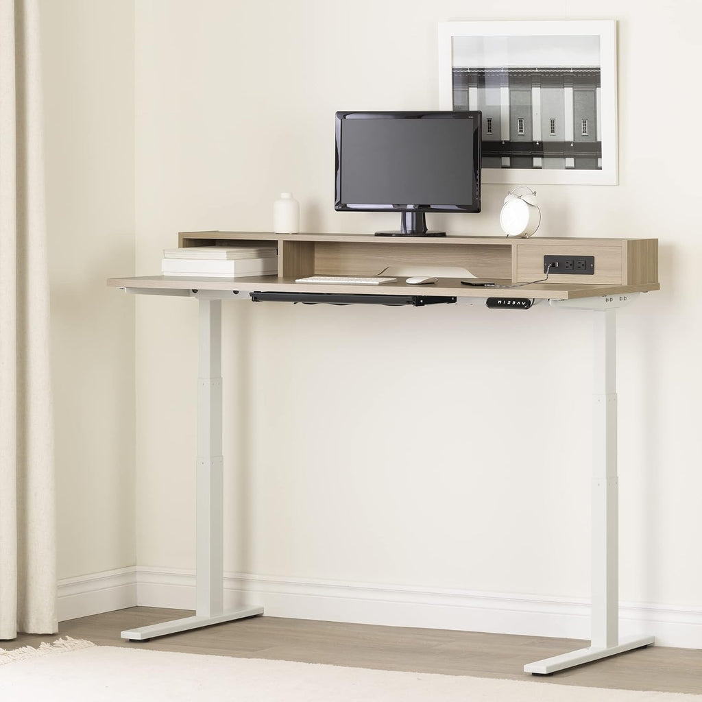 Adjustable Height Standing Desk with Built In Power Bar Soft Elm and Matte Black C6433