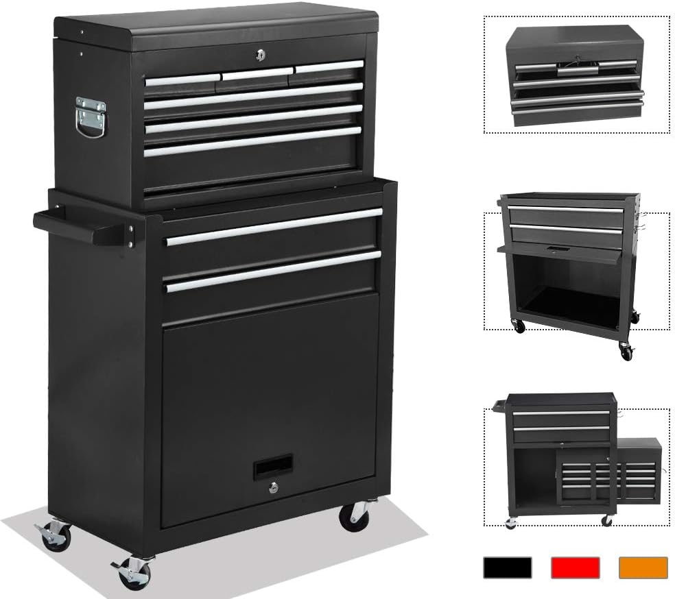 Red Rolling Tool Chest with Detachable Toolbox Organizer Cabinet B380