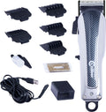 Cordless Electric Hair Clippers with 5 Comb Guards, Blade, Oil, USB Charging Cord & Brush D750