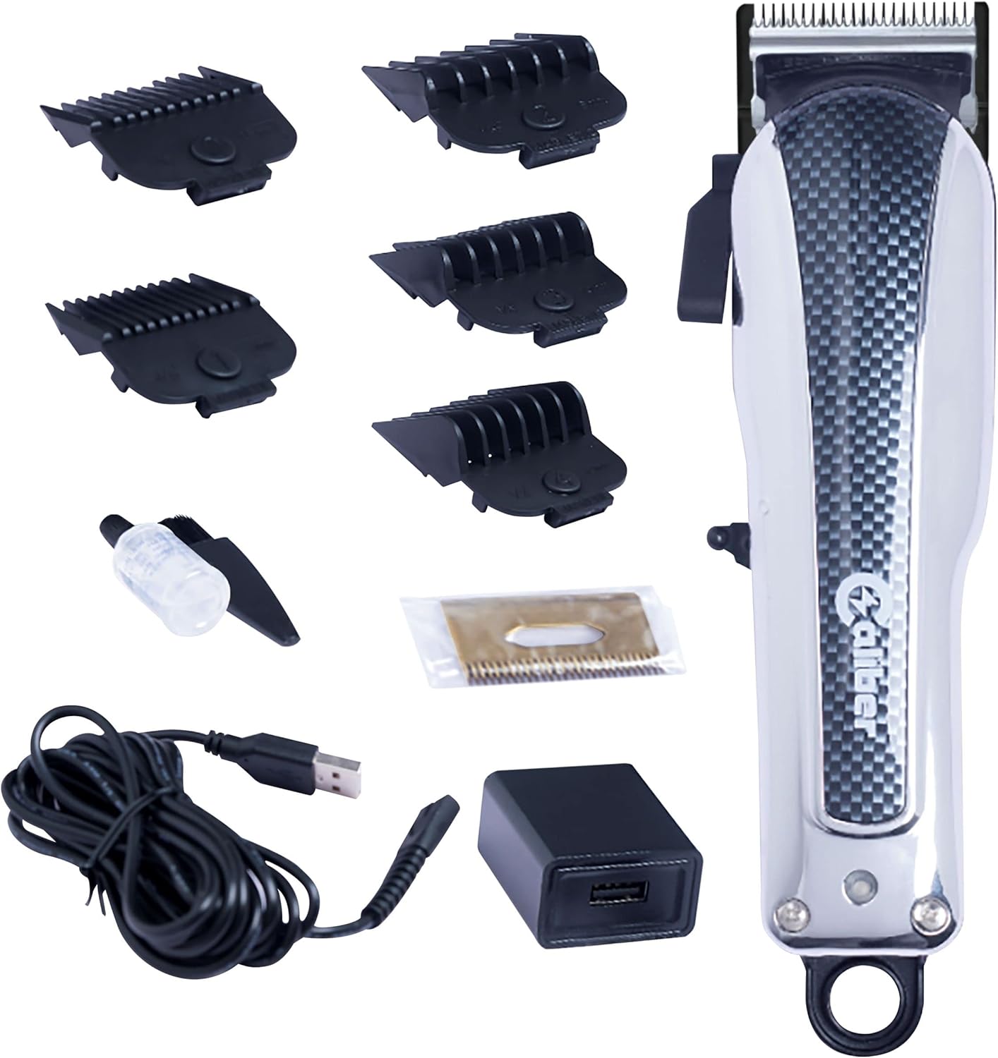 Cordless Electric Hair Clippers with 5 Comb Guards, Blade, Oil, USB Charging Cord & Brush D750