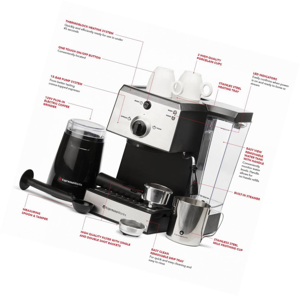7 PC Espresso Machine and Cappuccino Maker with Built-in Steamer and Frother R67953