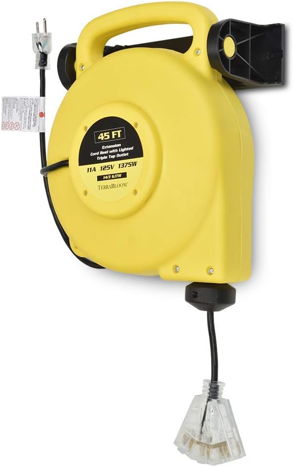 40 Ft 12/3 Retractable Extension Cord Reel with 3 Electrical Outlets N881391