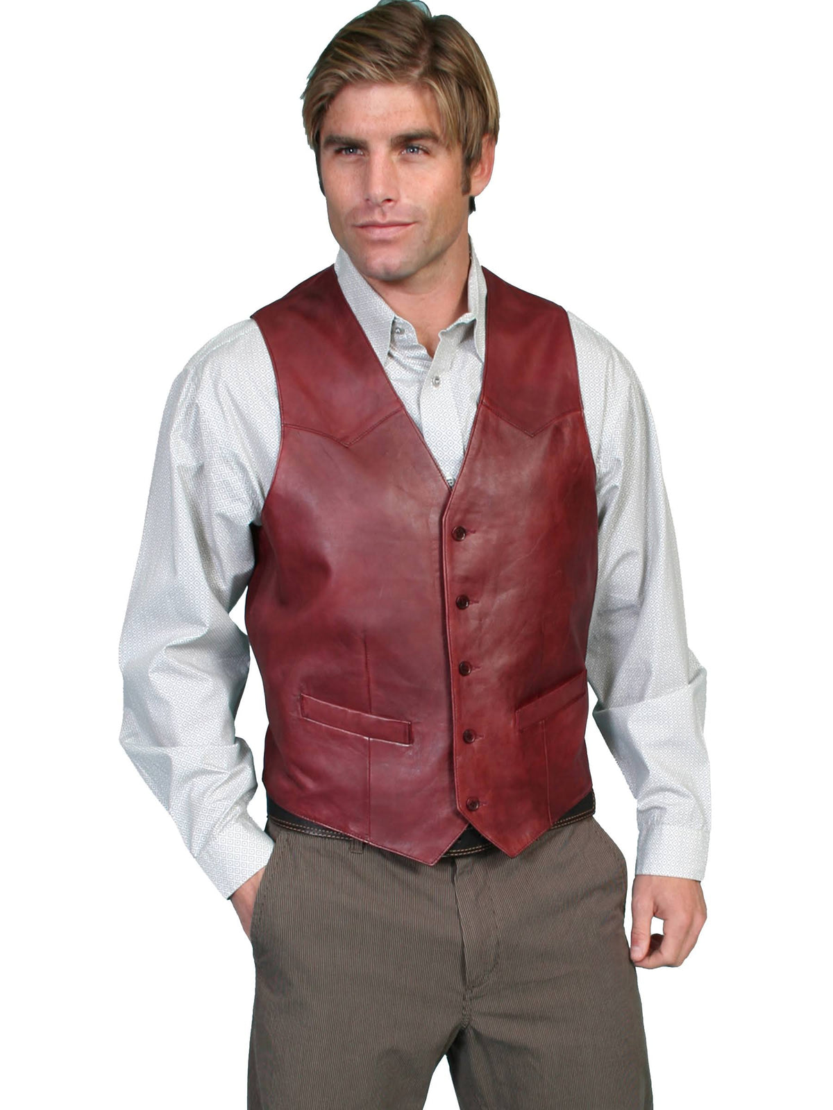 Black Cherry Lambskin Leather Vest P3688