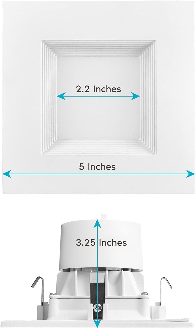 4 Inch Square Recessed LED Can Lights, 750 Lumens, Dimmable, Wet Rated, Baffle Trim, 6 Pack V37537