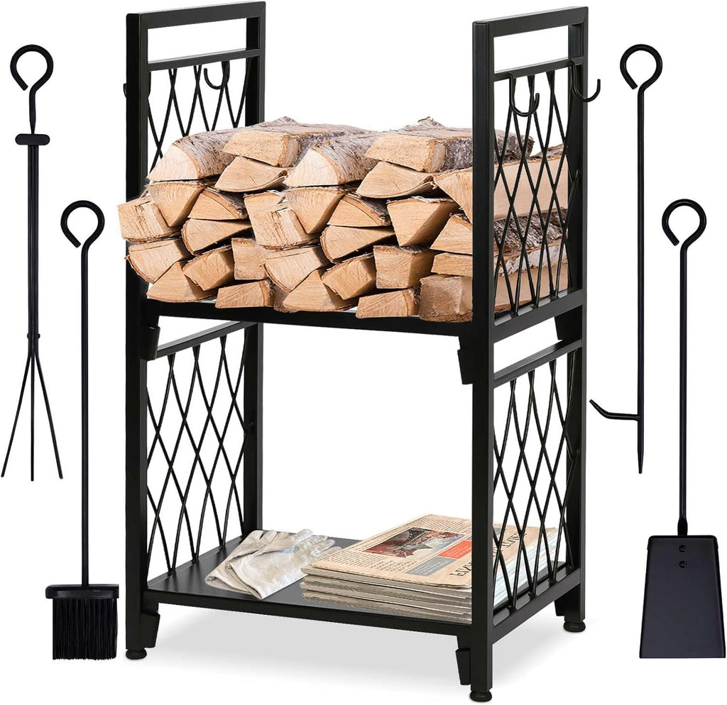 Modern Double layer Heavy Duty Steel Firewood Rack A813789