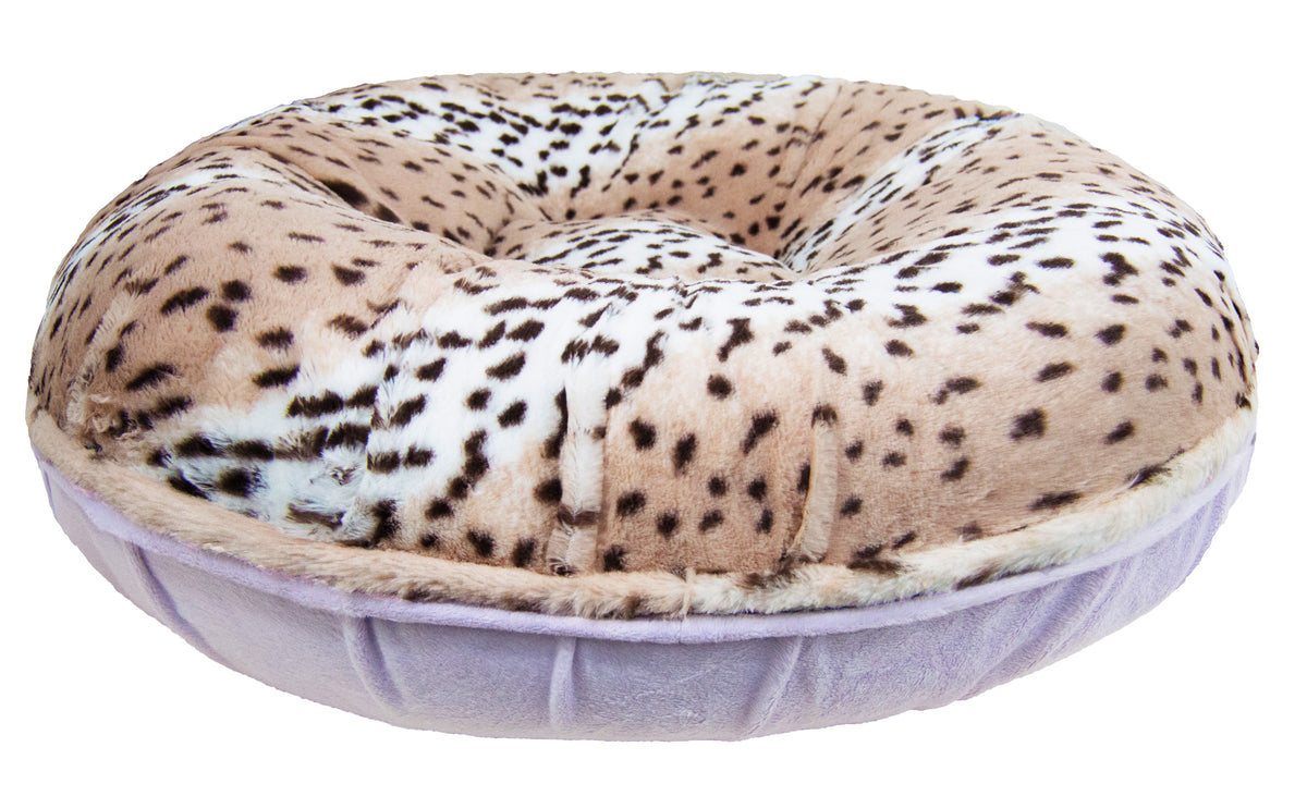 Lilac / Aspen Snow Leopard Extra Plush Faux Fur Bagel Pet/Dog Bed W97772