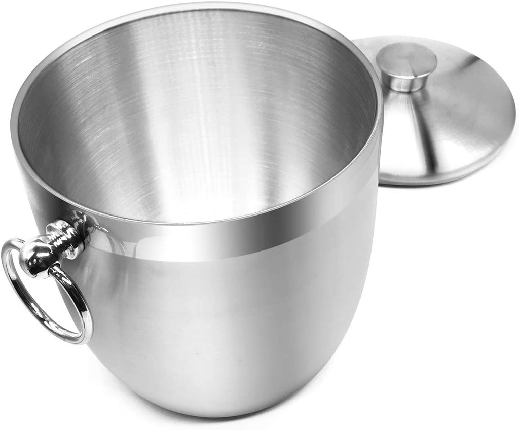 Black Double Walled Stainless Steel Insulated Ice Bucket with Nylon Holder R6773