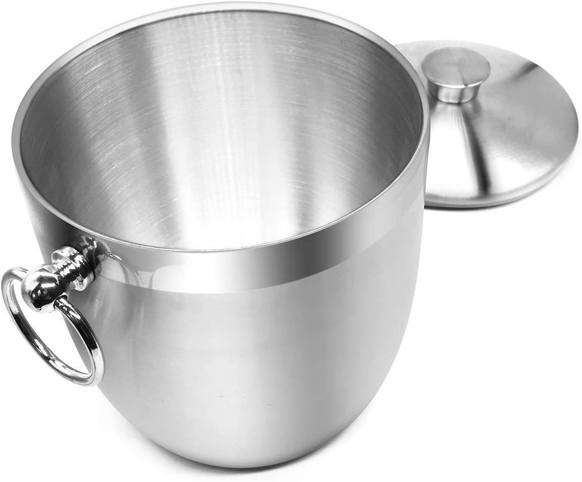 Black Double Walled Stainless Steel Insulated Ice Bucket with Nylon Holder R6773