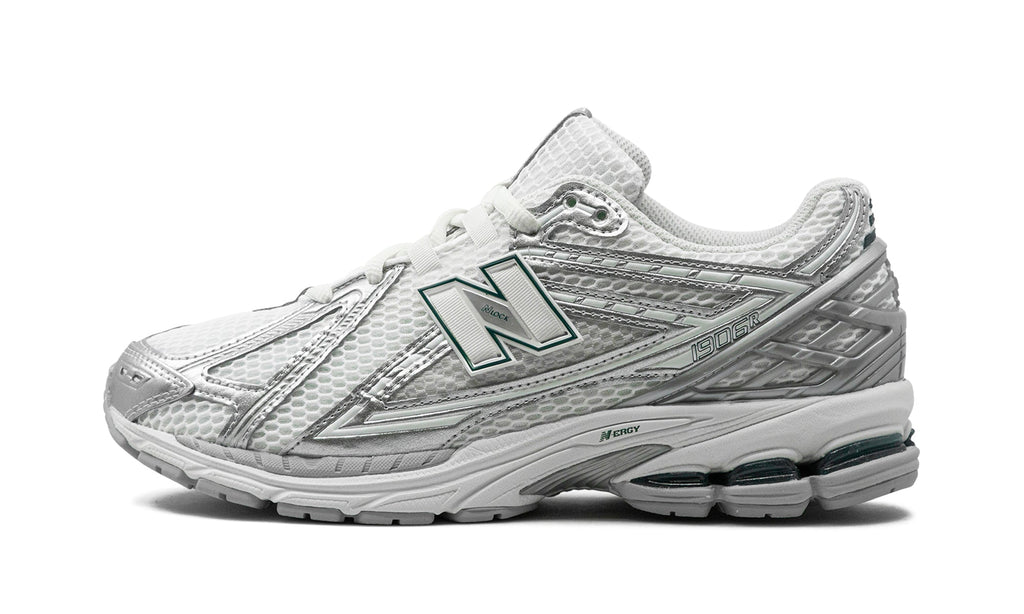 New Balance 1906R Sneakers - White/Metallic Silver with Dark Green Accents