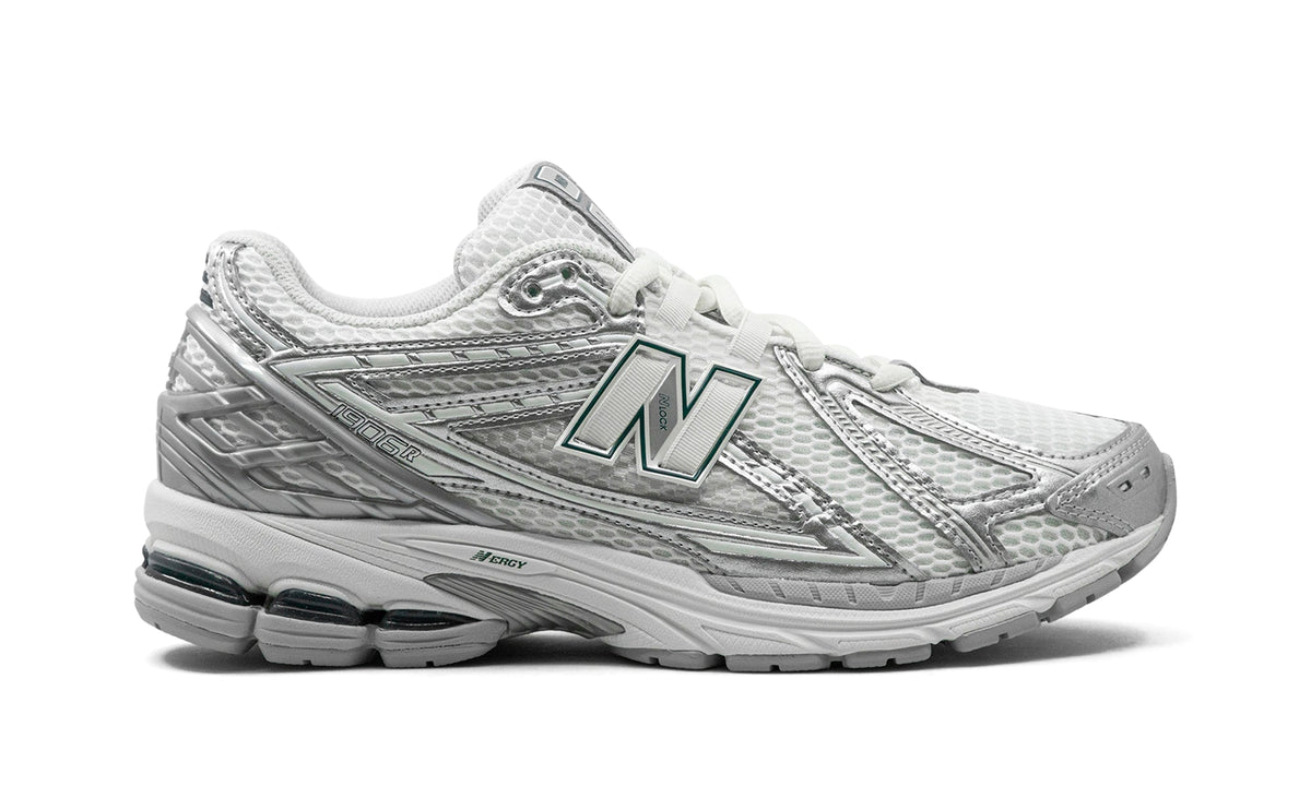 New Balance 1906R Sneakers - White/Metallic Silver with Dark Green Accents