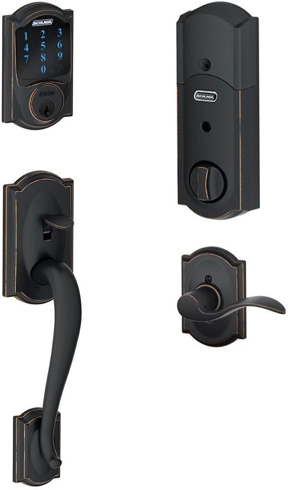 Aged Bronze Touchscreen Deadbolt with Built-In Alarm X21758