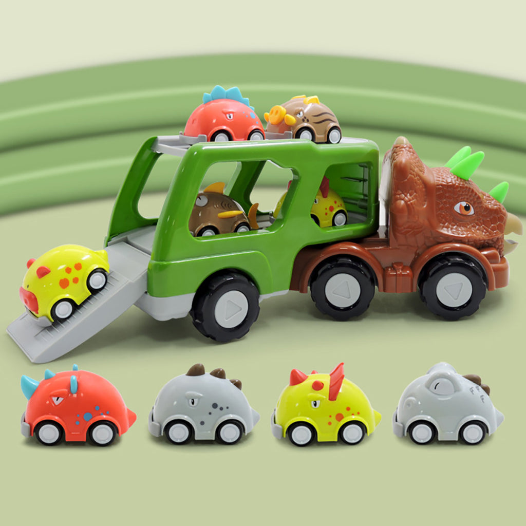 Double-decker Dinosaur Car Toy Transport Carrier Truck with 8 Small Pull Back Dino Car Friction Power Vehicle T646169