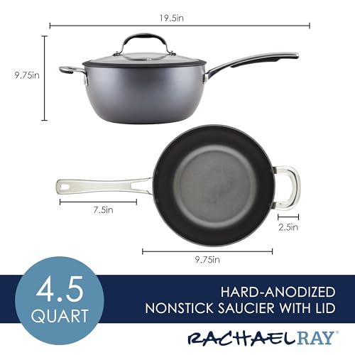4.5 Quart Black Hard Anodized Nonstick Saucier Pan with Lid O7332