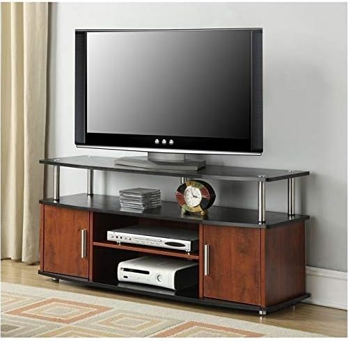 47 TV Stand with 2 Storage Cabinets in Cherry/Black and Stainless Steel Clad Finish M643681