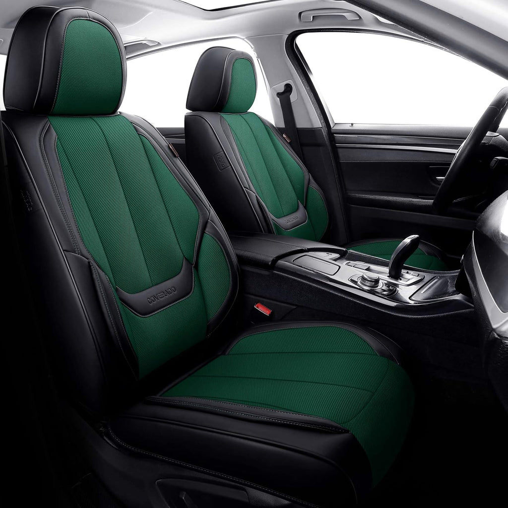 Red Fabric Leather Car Seat Covers 2 Pieces J45714