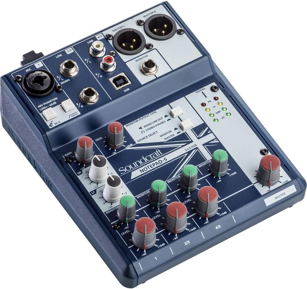 Small-Format Analog Mixing Console with Monitor Headphones, Fastener Straps (10-Pack) & XLR Cable Bundle Q71253